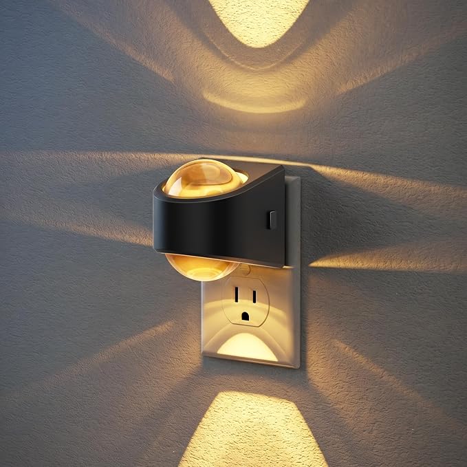 JandCase Night Lights Plug into Wall, 3000K Warm White Projector Night Light, Dusk to Dawn Sensor Night Light Plug in, Dimmable Night Light with Brightness Memory for Bedroom Hallway Stair Nursery