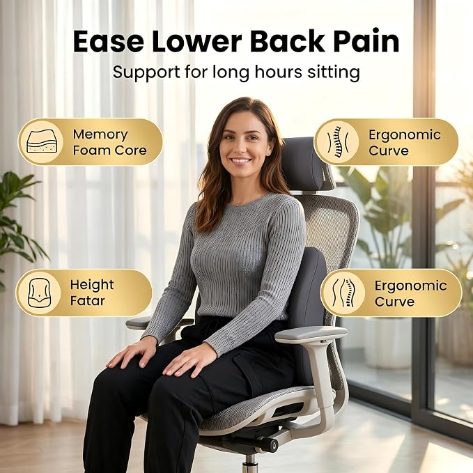 Lumbar Support Pillow Memory Foam Back Cushion for Sciatica & Lower Back Pain Relief Orthopedic Posture Corrector for Office Chair Gaming Chair Car Seat Breathable Washable Dark Gray