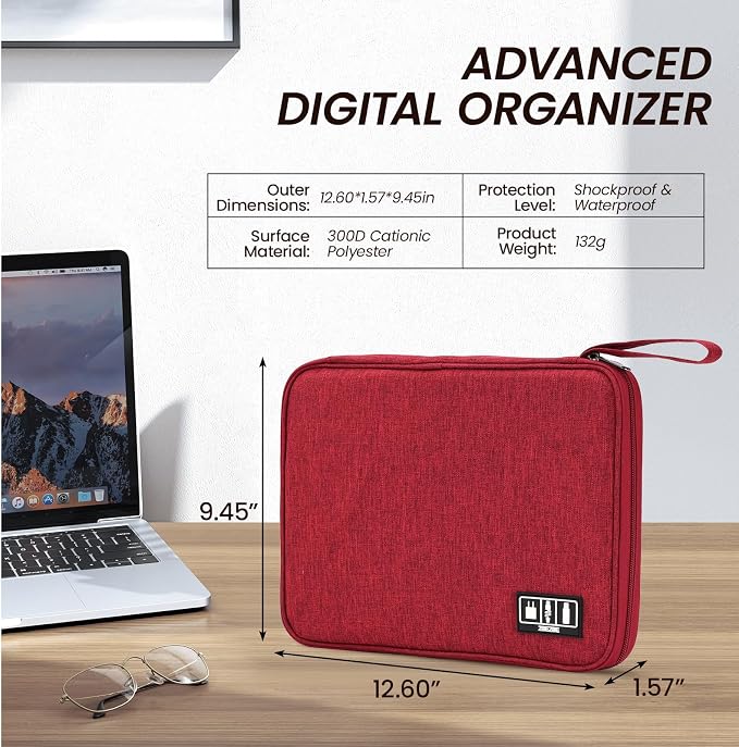 Electronic Organizer Travel Case, Slim Cable Accessories Pouch, Single Layer Tech Pouch & Cord Storage Bag for Chargers, Power Bank, SD Cards - Minimalist Travel Essentials