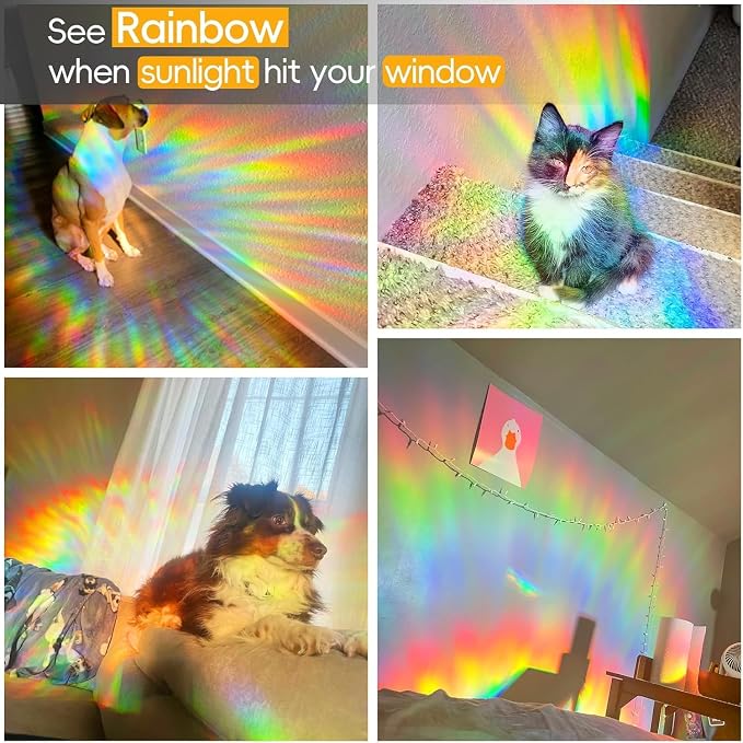 Rainbow Window Privacy Film Decorative, 3D Decals Stained Glass Clings, Static Cling Sticker, Suncatcher Windows Cover Tint for Home, 47.2 Inch x 78.74 Inch