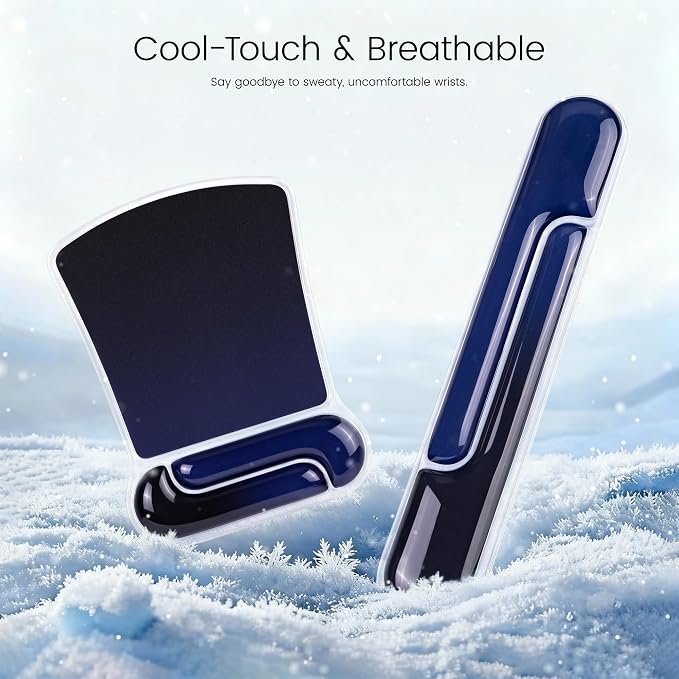 Ospelelf Mouse Pad with Wrist Rest and Ergonomic Gel Keyboard Hand Wrist, Support for Typing Gaming, Relieve Wrist Pain, Cool & Easy to Clean, for Office, Programmer, Home Computer Use Black Blue