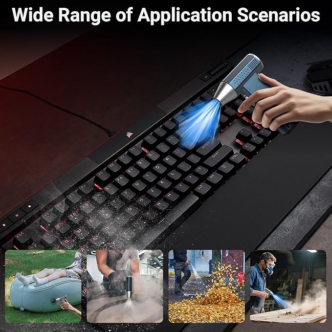 Compressed Air Duster, 380000RPM Powerful Electric Air Duster with LED Light, 4-Gear Rechargeable Mini Blower with Brushless Motor, Jet Dry Blower for Computer, Keyboard, Home, Car, Outdoor