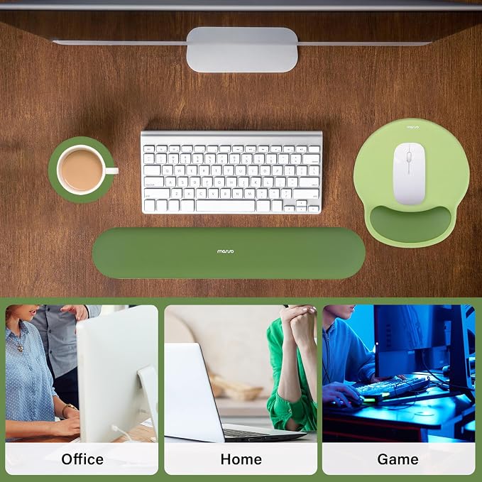 MOSISO Wrist Rest Support for Mouse Pad&Keyboard Set, Olive Green | Circle Curved Ergonomic Mousepad Non-Slip Base Home/Office Pain Relief&Easy Typing Pad with Soft Cloth&Silicone Lining