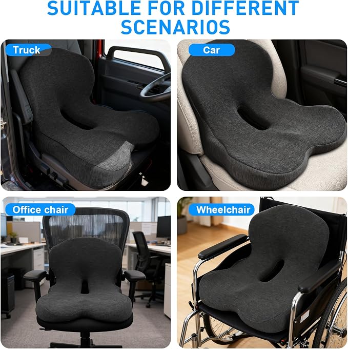 Denchy Memory Foam Car Seat Cushion with Back Support, Truck Driver Cushion | Seat Cushion with Lumbar Support Pillow for Long Driving, Orthopedic Butt Sitting Pad for Office Chair Pain Relief