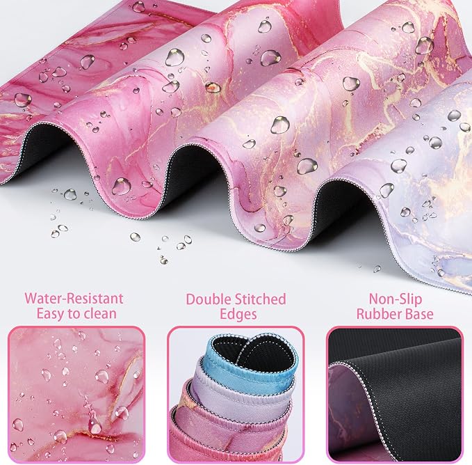 Mouse Pad Pink, Mouse Pad with Wrist Rest, 4-in-1 XXL Extended Large Desk | Mat Mousepad with Gel Wrist Support+Keyboard Wrist Rest+Coaster,Ergonomic Desk Pad for Study Gaming Home Office Computer