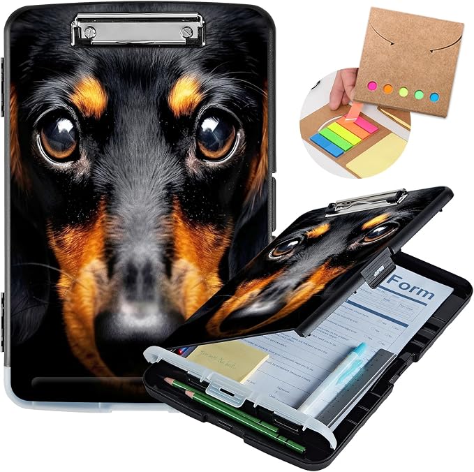 Clipboard with Storage,Storage Clipboard with Pen Holder,Heavy Duty Plastic Storage Clipboard with Low Profile Clip,Teacher Must Haves,Clipboard Folder,Office Supplies,Cute Dog -1342