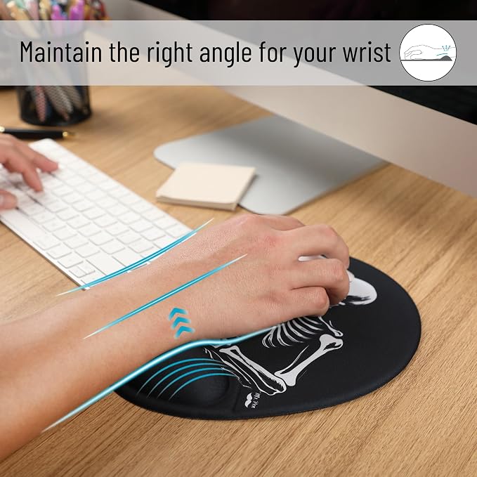 Mr. Pen- Ergonomic Mouse Pad with Wrist Rest, Grim Reader Design | Breathable Fabric with Memory Foam Cushion, Non-Slip Rubber Base, Gel Mouse Pad with Wrist Support