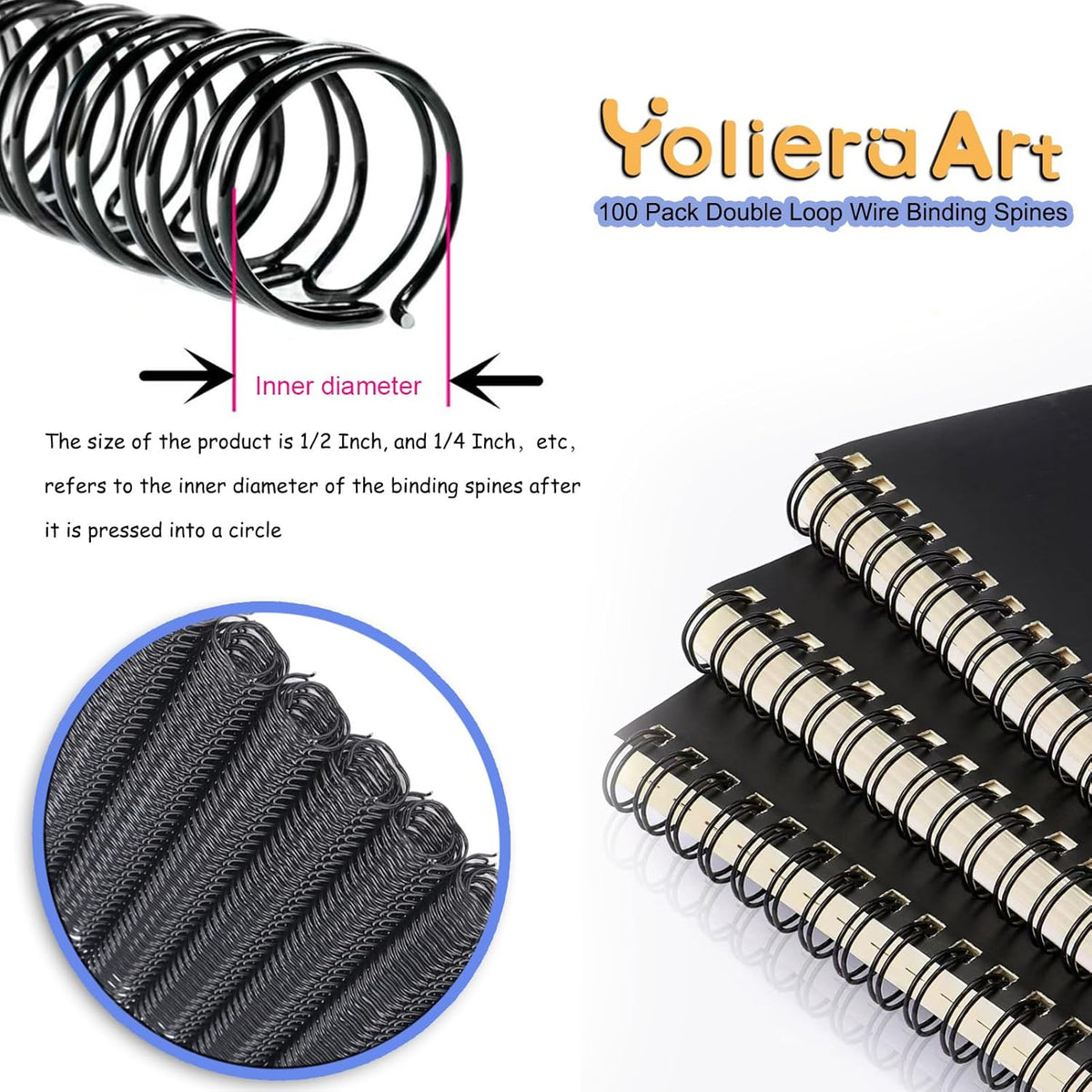 3:1 Pitch Double Loop Binding Wires, YolieraArt 100 Pack Spiral Spine Bindings, 9/16 Inch Wire Twin Binding for Book Binder Machine,Students and Coworkers (120 Sheet Capacity, 100P, Blue)
