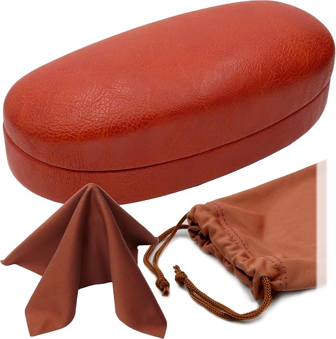 MyEyeglassCase - Large Sunglasses Case - Glasses Holder with Pouch & Cloth - Eyeglass Hard shell Medium - Extra Large frames