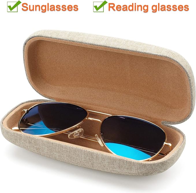 Vemiss Hard Shell Sunglasses Case, Large Linen Fabric Protective Glasses Case for Men Women