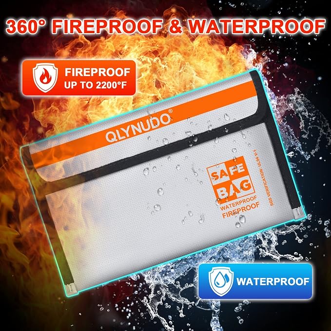 Fire Proof Money Bag for Cash, Silver Nesting 2-Pack Fire Safe | Fits Cash & Passports | Not A4/Letter | 2200°F Fireproof | Waterproof Zipper | Non-Itchy Silicone
