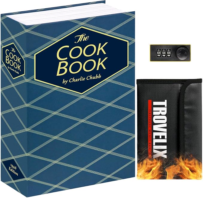 Book Safe with Combination Lock, Hidden Safe (9.5 x 6.2 x 2.2 Inch) with Fireproof Bag, Secret Diversion Safe, Hollow Book Box Hidden Storage, Money Safe Box for Cash (X-Large COOK)