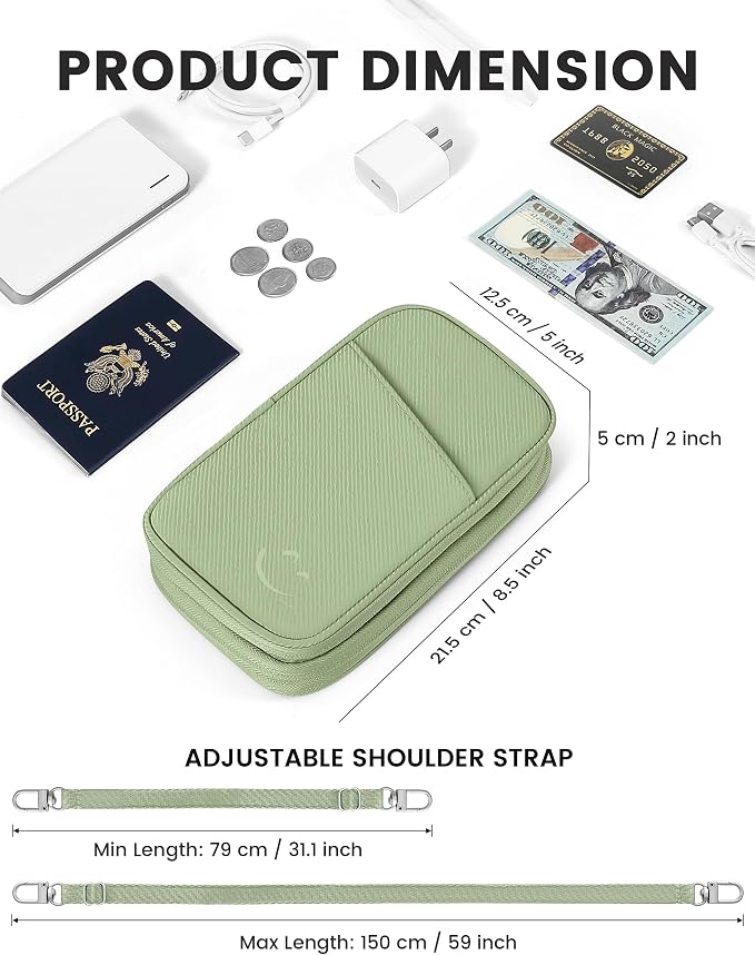 Travelkin Passport Holder For Travel Family, RFID Blocking Passport Wallet | 2-in-1 Travel Organizer, Women Men, Travel document holder, Credit Cards, Cash, Electronic Essentials, Shoulder carry