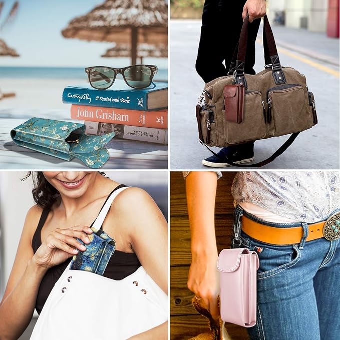 FINTIE Double Glasses Case with Carabiner Hook, Portable Vegan Leather Eyeglass Case Anti-scratch Sunglasses Pouch