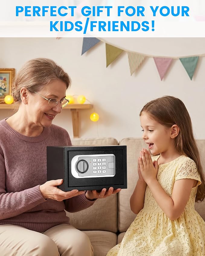 [UPGRADED] Small Safe Box for Home, 0.30 Cuft Mini Safes with Fireproof Waterproof Bag, Digital Money Safe with Programmable Keypad Spare Keys, Security Cash Box for Money Valuables