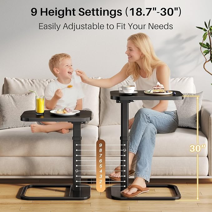 Adjustable Height TV Tray Table for Couch, Flip-Top Design | 19"-30" Height Range, 9-Position Lock System, Rounded Corners, Laptop Table, Snack Table, For Living Room & Bedroom