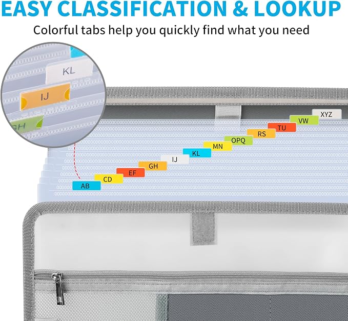 Important Document Organizer with Lock, Fireproof Accordion File Organizer | 13 Pockets Expanding File Folder with Handle & Labels, Portable Travel Business Binder Papers Organizer for Letter A4 Files