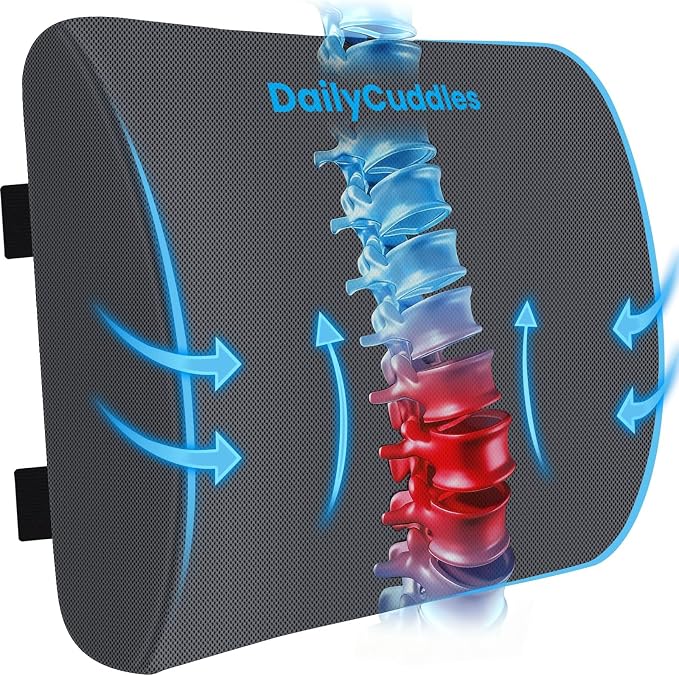 Lumbar Support Pillow, Ergonomic Back Cushion for Office , Grey/X-Large | Memory Foam Back Pillow with Adjustable Strap for Long-Hour Sitting , Gaming Chair, Back Support for Pain Relief