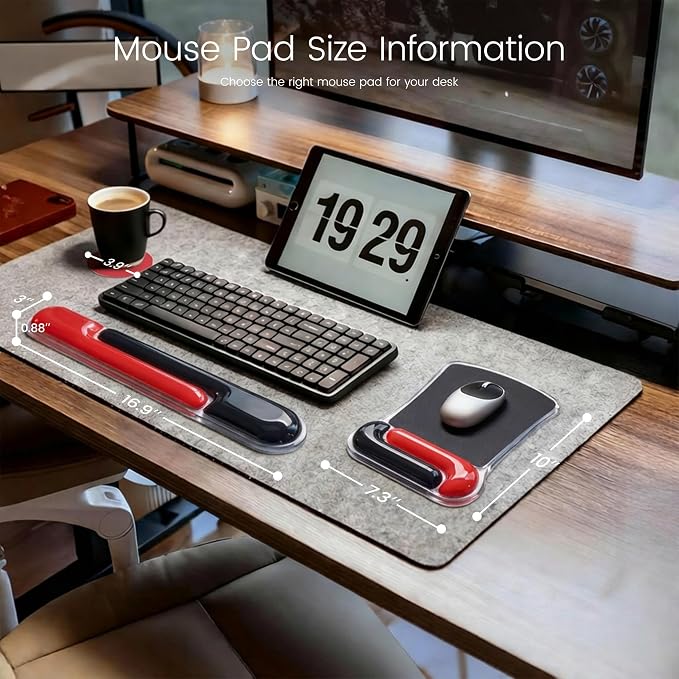 Ospelelf Mouse Pad with Wrist Rest and Ergonomic Gel Keyboard Hand Wrist, Support for Typing Gaming, Relieve Wrist Pain, Cool & Easy to Clean, for Office, Programmer, Home Computer Use, Black Red