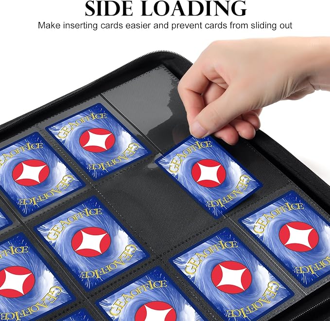 GEAoffice 12 Pocket Trading Card Binder, Premium PU Card Binder, Side Loading Card Album Folder for YuGiOh, MTG, TCG, Game & Sports, Zip Closure, Non-PVC, Black