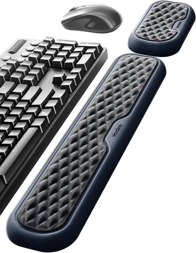 Vaydeer Wrist Rest for Keyboard and Mouse, Computer Ergonomic Wrist Support Pad, Soft Memory Foam Arm Cushion for Desk, Palm Hand Office Laptop Typing-Dark Black and Blue