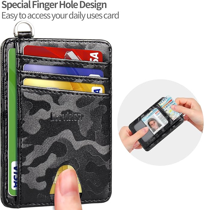 Slim Minimalist Front Pocket Wallet, RFID Blocking Credit Card Holder Wallet with Detachable D-Shackle for Men Women