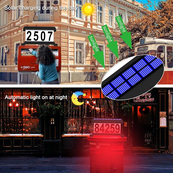 Solar Mailbox Numbers, Double sided Solar House Numbers for Outside, Waterproof RGBW Color Changing Remote Control, Lighted Modern Address Sign Solar Powered for Mailbox(solar rgbw)