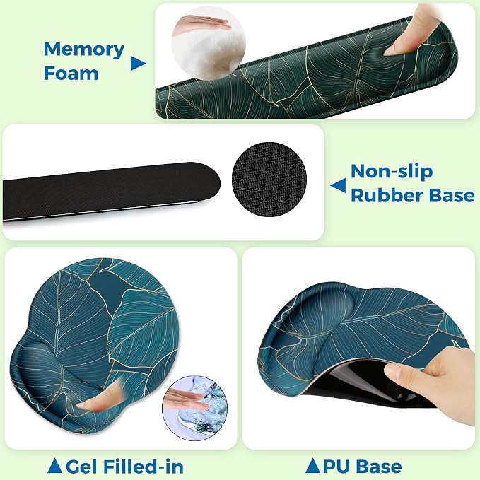 Mouse Pad and Keyboard Wrist Rest Support,Ergonomic Mouse Pad Set | Mousepad With Coaster and Non-Slip PU Base,Pain Relief for Desk Desktop Gaming, Computer,Office -Beach