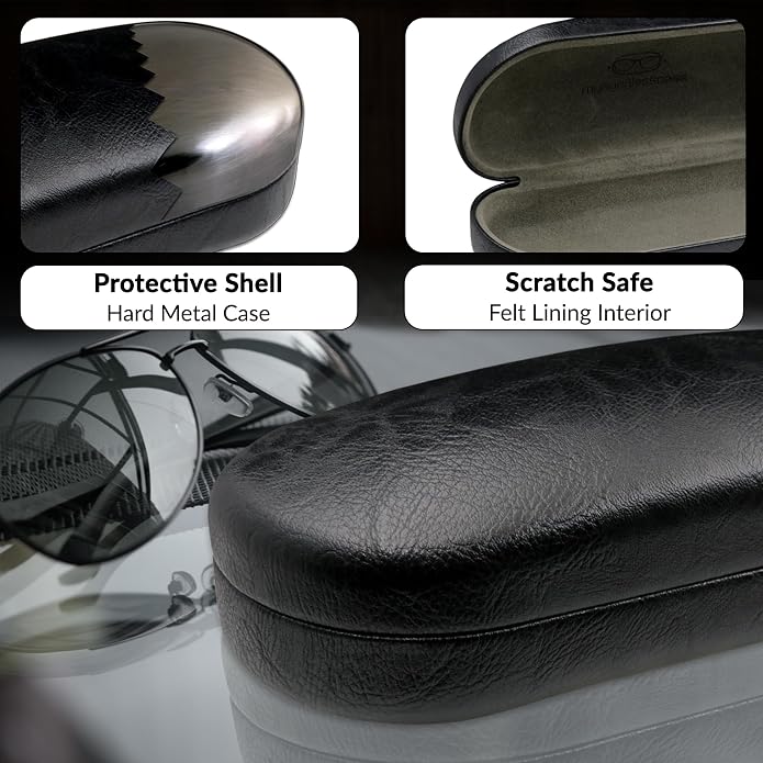 MyEyeglassCase - Large Sunglasses Case - Glasses Holder with Pouch & Cloth - Eyeglass Hard shell Medium - Extra Large frames