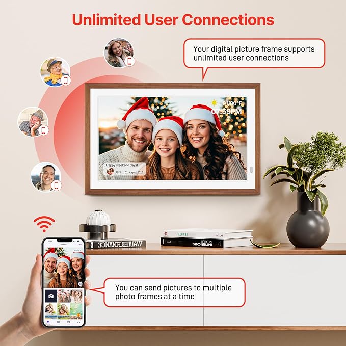Uhale 21.5" Large Digital Picture Frame WiFi Wood with Remote Control, 1920 x 1080 FHD IPS No Touch Screen Electronic Photo Frames Wall Mount with 64GB, Support SD USB, Share Photos Videos Instantly