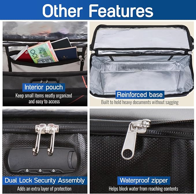 Fireproof and Waterproof Document Bag with Lock, 6200℉ Insulated, Patented Enclosed Flap Design, Heavy Duty Fire Safe Storage Box for Documents, Files & Valuables, 16"x12.6"x6.5"