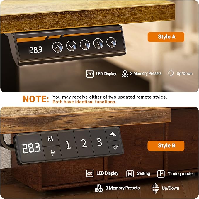 Claiks Electric Standing Desk, Adjustable Height Stand up Desk, 55x24 Inches Sit Stand Home Office Desk with Splice Board, Black Frame/Rustic Brown Top