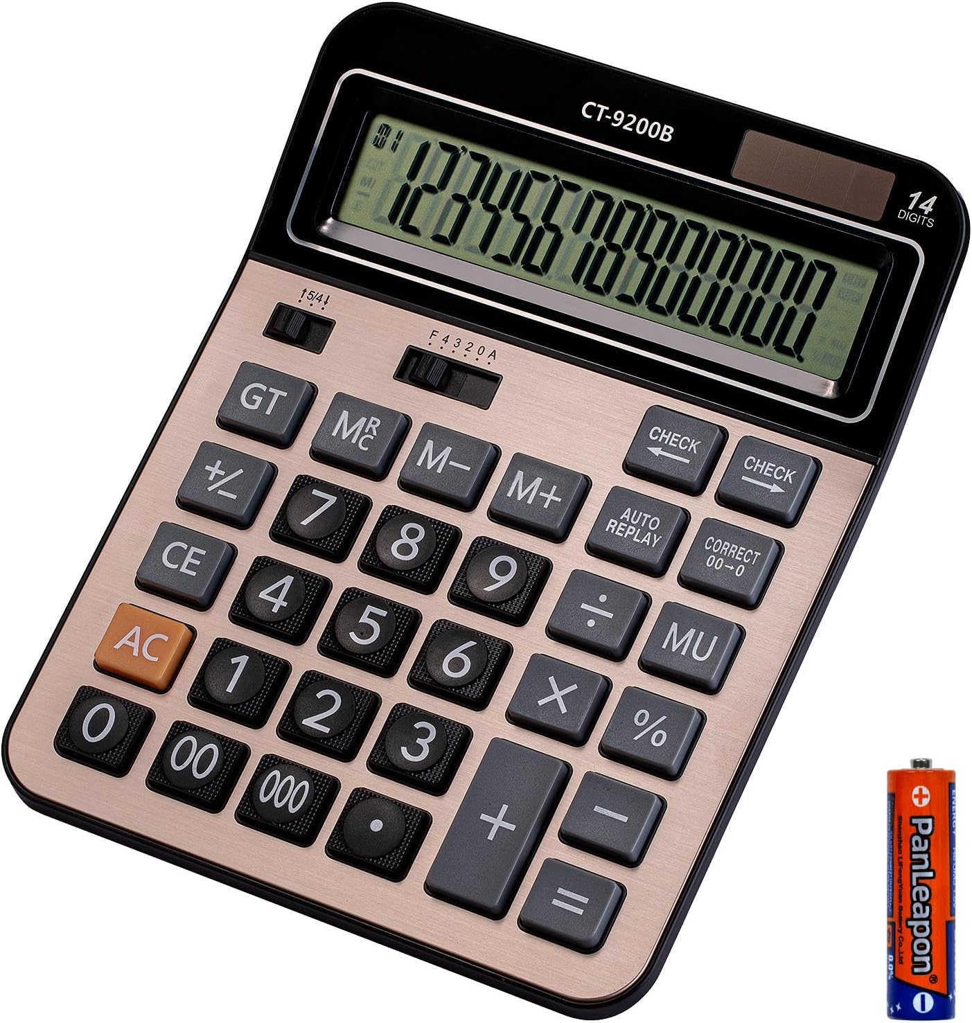 Large Computer Electronic Calculator Counter Solar & Battery Power 14 Digit Display Multi-Functional Big Button for Business Office School Calculating (HY-9200B)