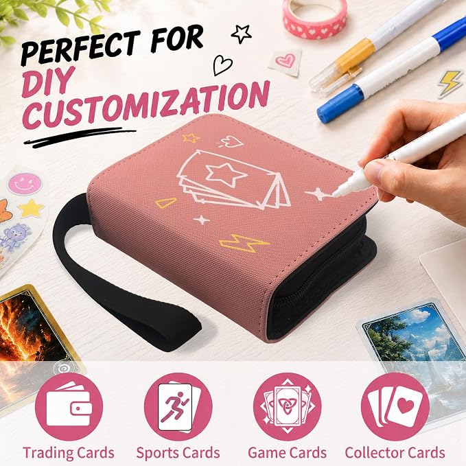 1 Pocket Card Binder with Zipper, 100 Pockets Mini Trading Card Album, Premium PU Leather Single Card Binder, Small Display Folder for TCG & Sports Cards