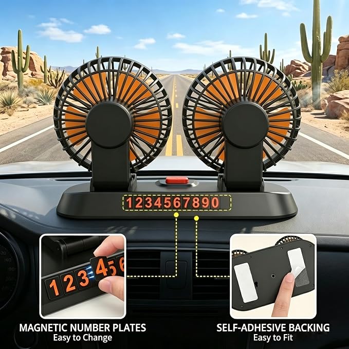 Dual Head 24V Car Fan for SUV Truck RV with No AC,Adjustable Car Cool Fan, Dual Head Design, 2-speed Adjustable, 360° Rotating Portable Car Fan,Powered by Cigarette Lighter