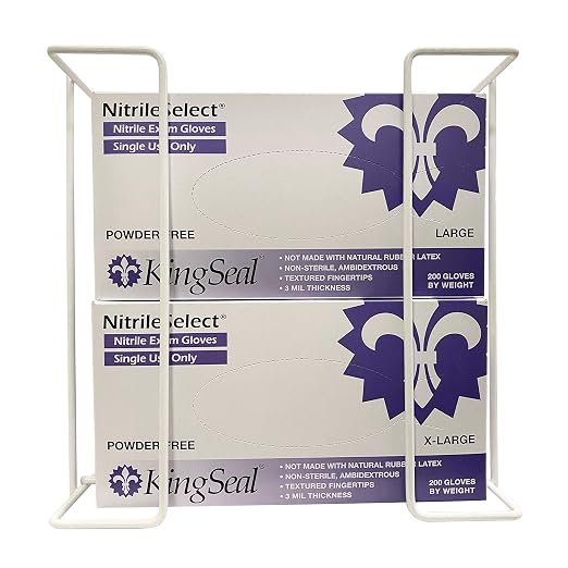 1 Each | Disposable Glove or Tissue Box Holder, DOUBLE (2-Box) Glove Rack, Wall Mounted Universal Box Holder, for Larger Sized Boxes, White - 1 Glove Rack