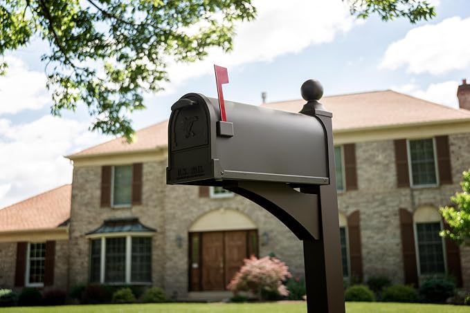 Architectural Mailboxes Arlington Steel Post Mount, Textured Bronze, Large | Galvanized steel build for outside with weather-resistant build and rust-resistant powder-coat finish. USPS approved.