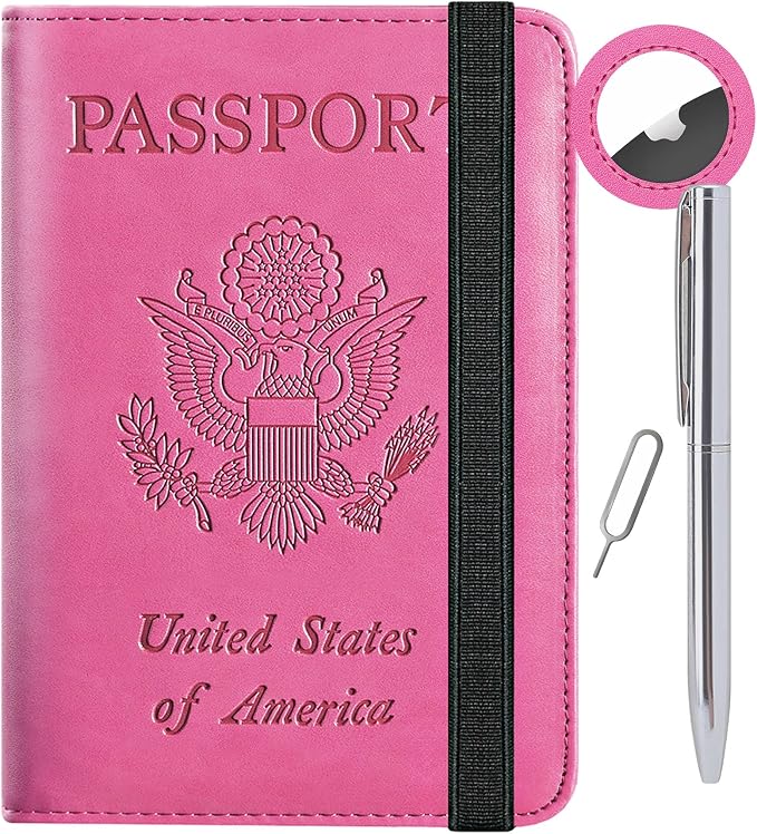 Airtag Passport Holder, Travel Essentials, Passport Cover, RFID Wallet | Passport Wallet, Travel Accessories, RFID Blocking, Synthetic Leather Card Case, International Must Haves, For Women Men