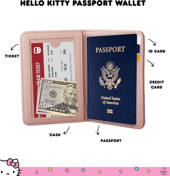 Hello Kitty Passport Holder for Travel Women Official License, Blush Pink | Passport Cover, Sanrio Gifts