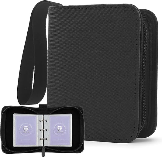 1 Pocket Card Binder with Zipper, 100 Pockets Mini Trading Card Album, Premium PU Leather Single Card Binder, Small Display Folder for TCG & Sports Cards