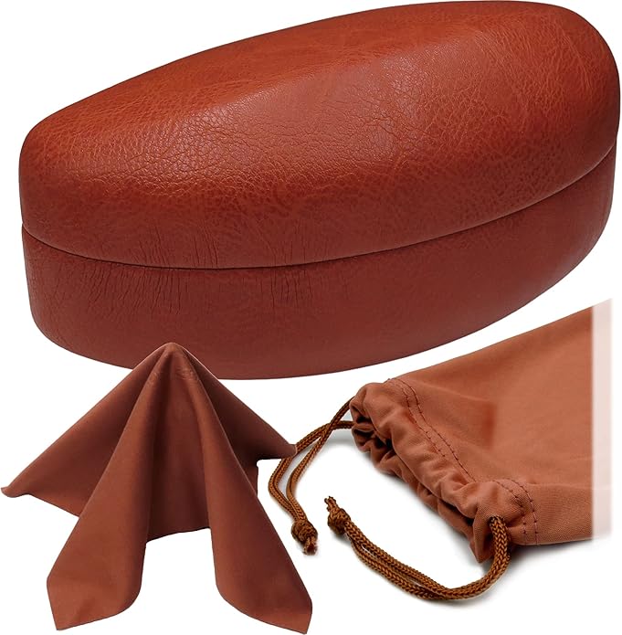 MyEyeglassCase - Large Sunglasses Case - Glasses Holder with Pouch & Cloth - Eyeglass Hard shell Medium - Extra Large frames