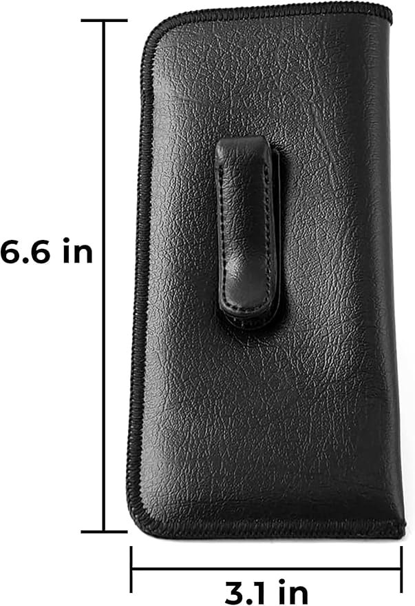 Calabria Soft Slip-In Glasses Case with Pocket Metal Clip Black for Men/Women Synthetic Leather Felt Lining 6.5"x3" - 50PACK