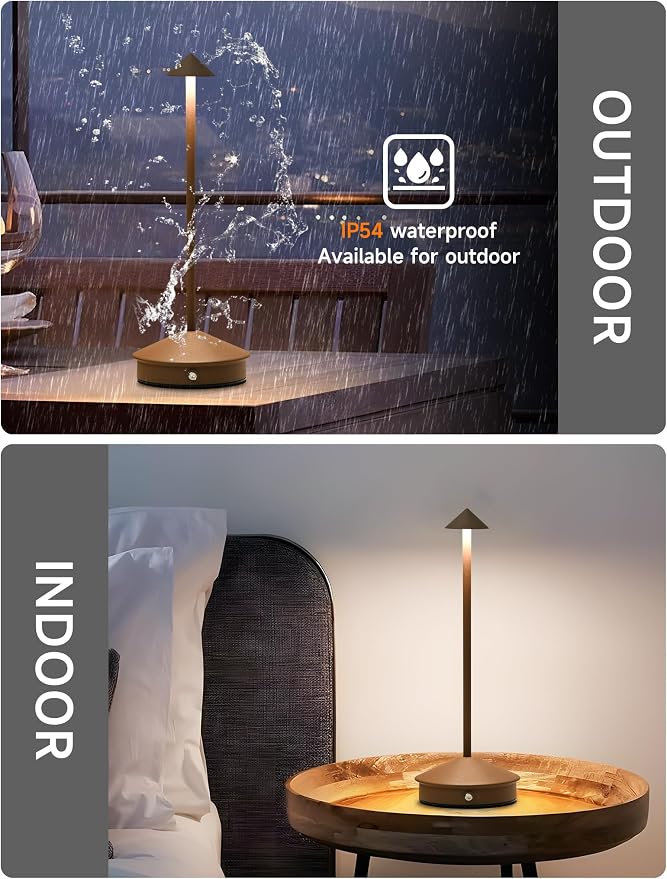 LED Rechargeable Cordless Table Lamps Brown | 2 Pcs Portable Modern USB Battery Operated Lights,Waterproof Touch Dimmable Desk Lamp,for Patio,Restaurant,Bar,Dining Home
