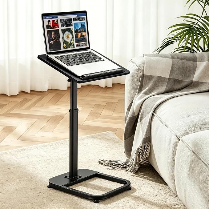 facka Adjustable Height TV Tray Table for Couch Eating, Laptop Small Spaces | C Shaped Flip-Top Couch Table, 9-Level 20-31 in Height Range, Rounded Corners, Sofa Side Table Black