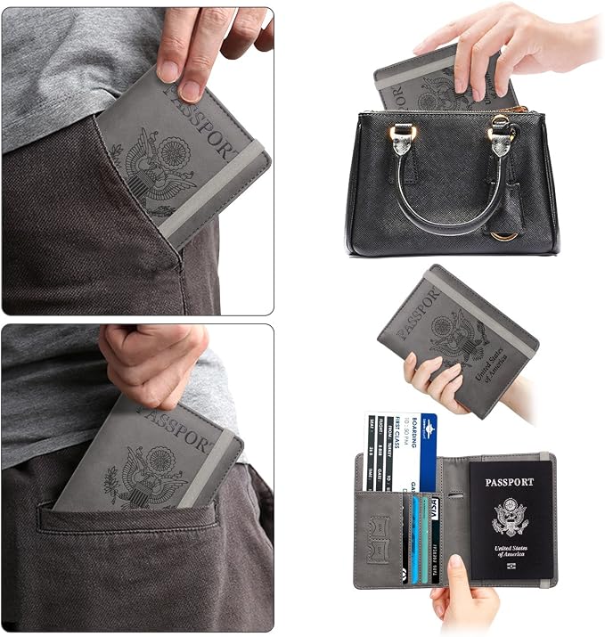 WALNEW Passport Holder for Travel, RFID Passport Wallet, Travel Essentials | PU Leather Passport Cover Case with Pen Holder, Travel Must Haves Accessories, Passport Book Holder for Women Men
