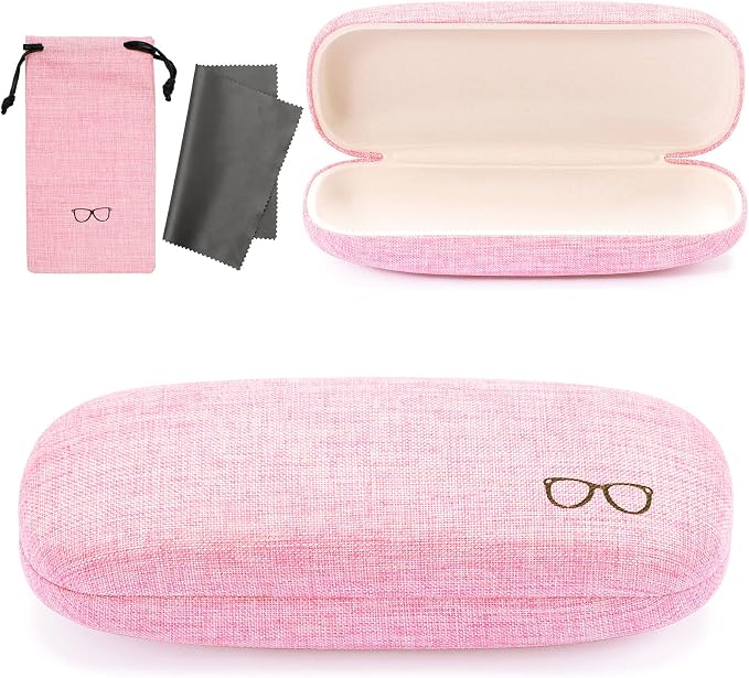 Vemiss Hard Shell Sunglasses Case, Large Linen Fabric Protective Glasses Case for Men Women