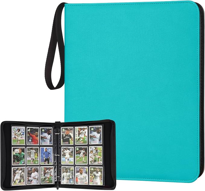 GERMUN 3 Ring 9 Pocket Zipper Card Binder, 720 Double Sided Standard PU Trading Card Album Folder for TCG & Sports Cards, Not Fit Top Loaders (LAKE BLUE)