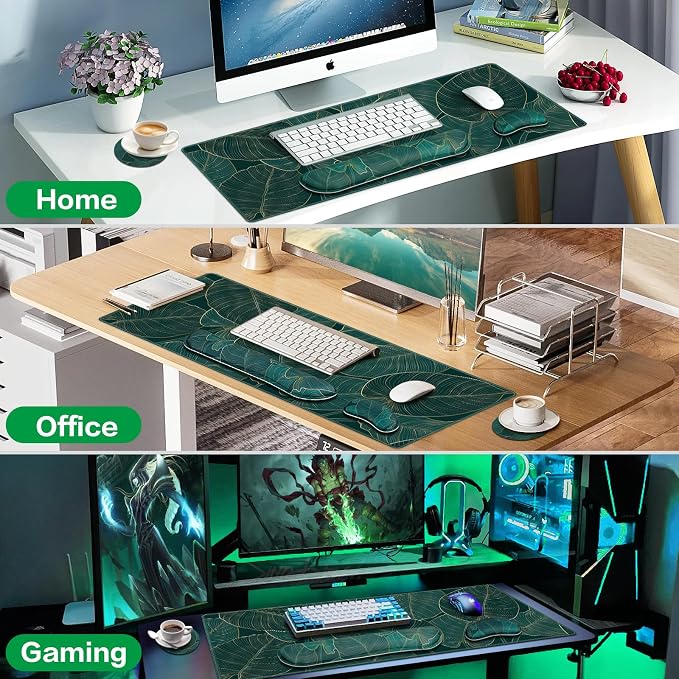 Desk Mat, Large Gaming Mouse Pad with Wrist Rest, 4 in1 | XXL Mousepad Keyboard Wrist Rest Mouse Pad Wrist Support Cup Coaster Set Ergonomic for Computer Desk Decor Office Women