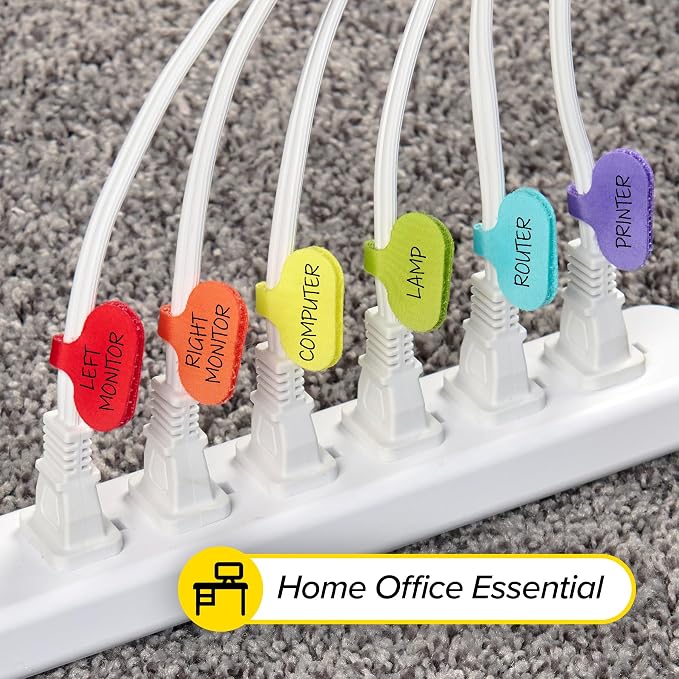 Wrap-It Storage - Cable Labels - Oval, Multi-Color (36 Pack) - Write-On Wire Tags for Cord Identification with Power Strips Behind Desks and TVs