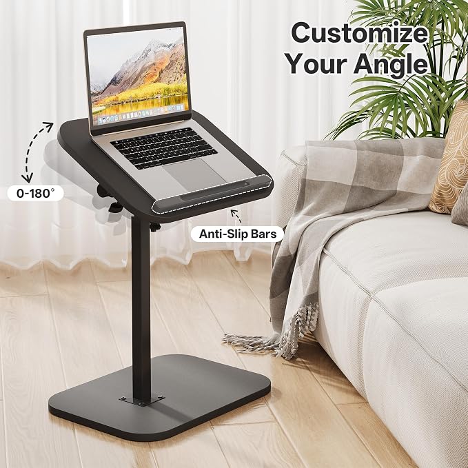 TV Tray Table, Sofa Side Armrest Tray, C Shaped End Table | Adjustable Height, Flip-Top, Snack Side Table with 360° Swivel and 180° Tilt, for Couch, Small Spaces, Bed, Chair, Black